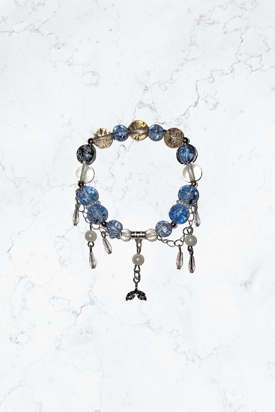 silver whale tail beaded charm bracelet